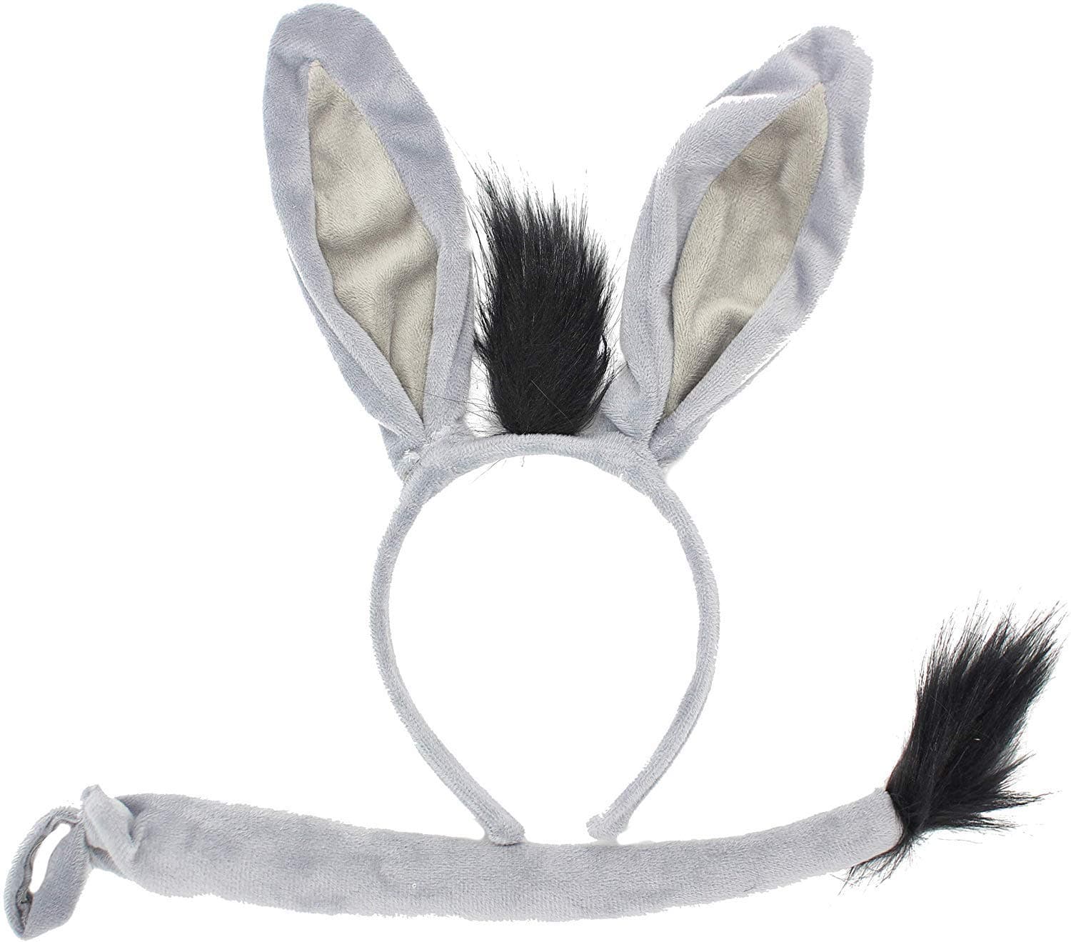 evelay Donkey Animal Ears and Tail Set Headband Fancy Dress Party Halloween eeyore Costume Book day Multi Animals| Accessory on size fits all (DONKY)