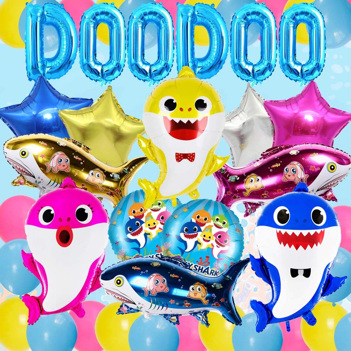 Shark Party Decorations Shark Balloons Sets DOO DOO Balloons, Shark Star Balloons for Boys or Girls Birthday, Baby Shower Party Supplies
