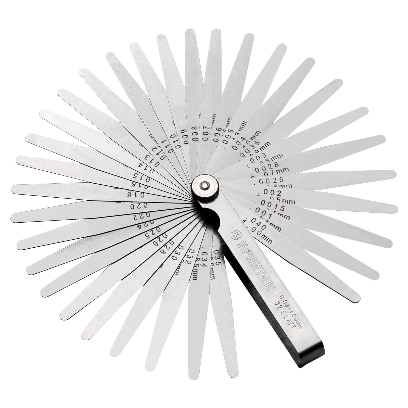 Spurtar 32 Blades Steel Feeler Gauge Measurement Tool for Measuring Gap Width or Thickness