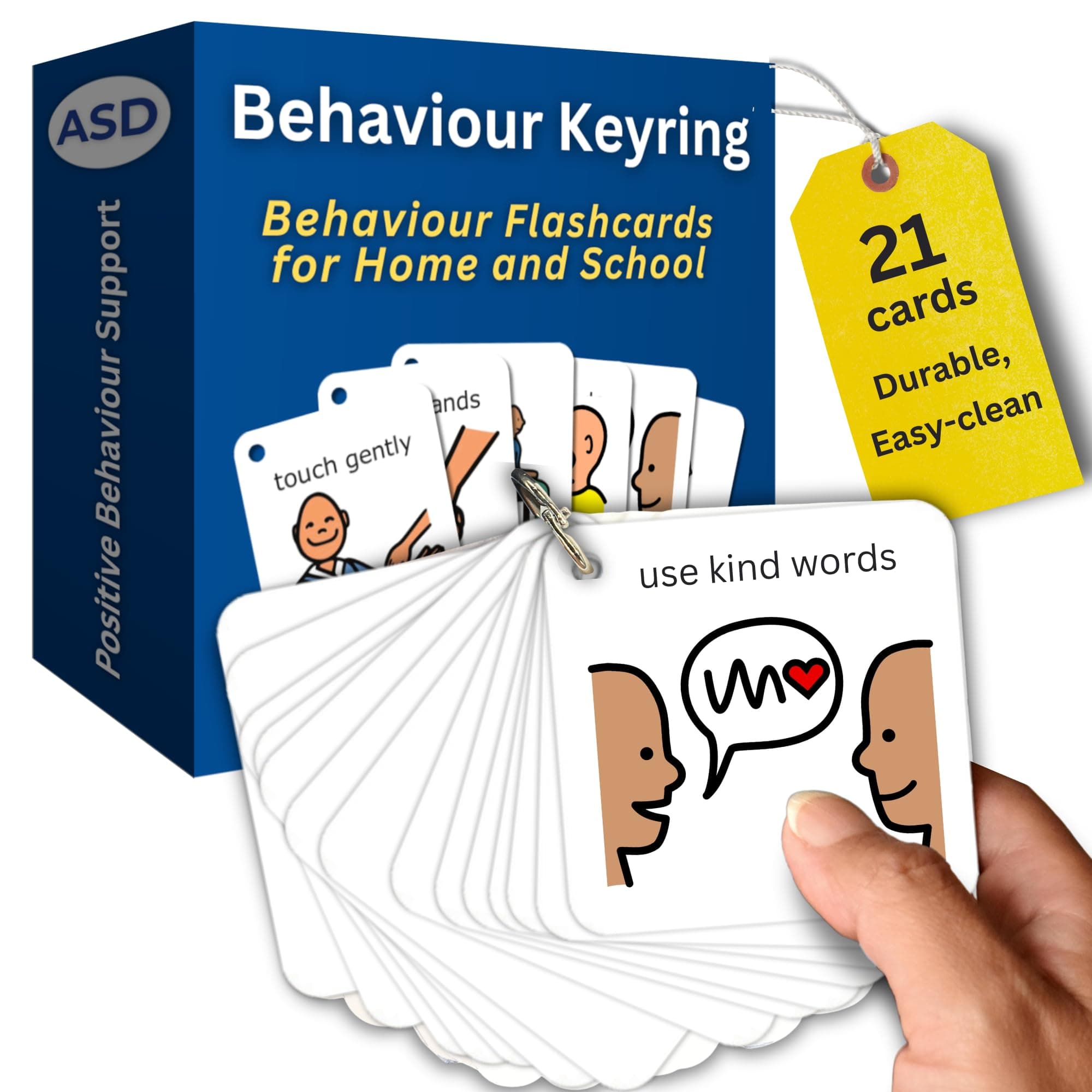 Autism Supplies and Developments Visual Behaviour Keyring – Behaviour Symbol Cards compatible with PECS Symbols Boardmaker PCS (for non verbal, ADHD, ASD, Kids, Children, Toddlers) (English)