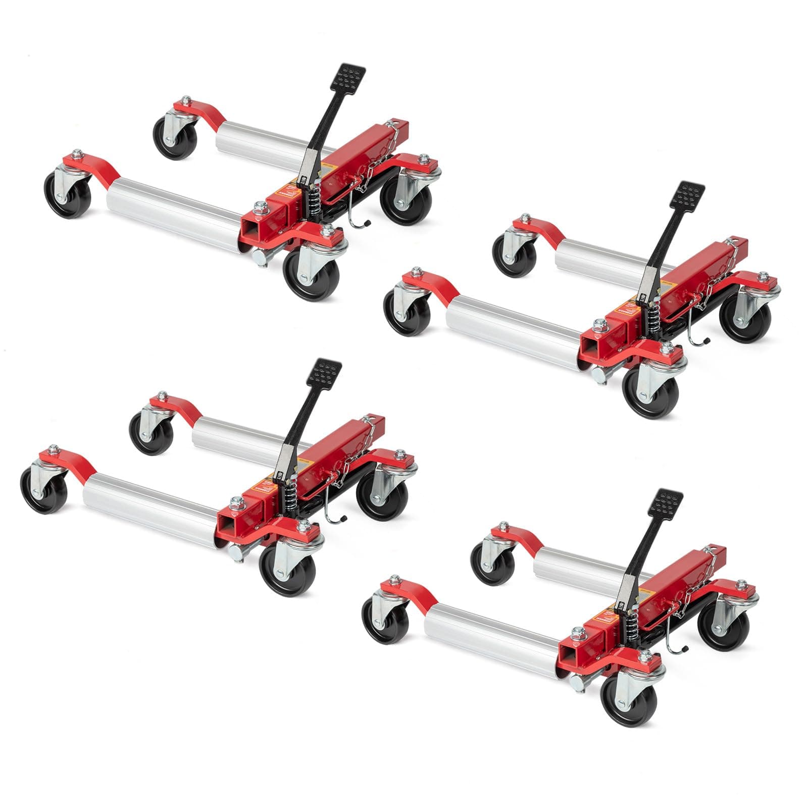 TUFFIOM Car Wheel Dolly Jack Set of 4, Hydraulic 6000-lbs Car Skates, 12'' Wheel Vehicle Positioning Jack, Heavy Duty Rollers with Foot Pedal for Tire Auto Repair Moving, Red