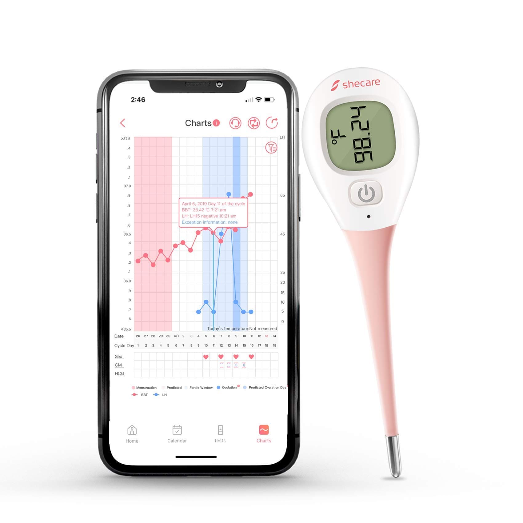 Digital Basal Body Thermometer for Ovulation, High Precision Oral Thermometer, Accurate 1/100th Degree, Works with Shecare APP