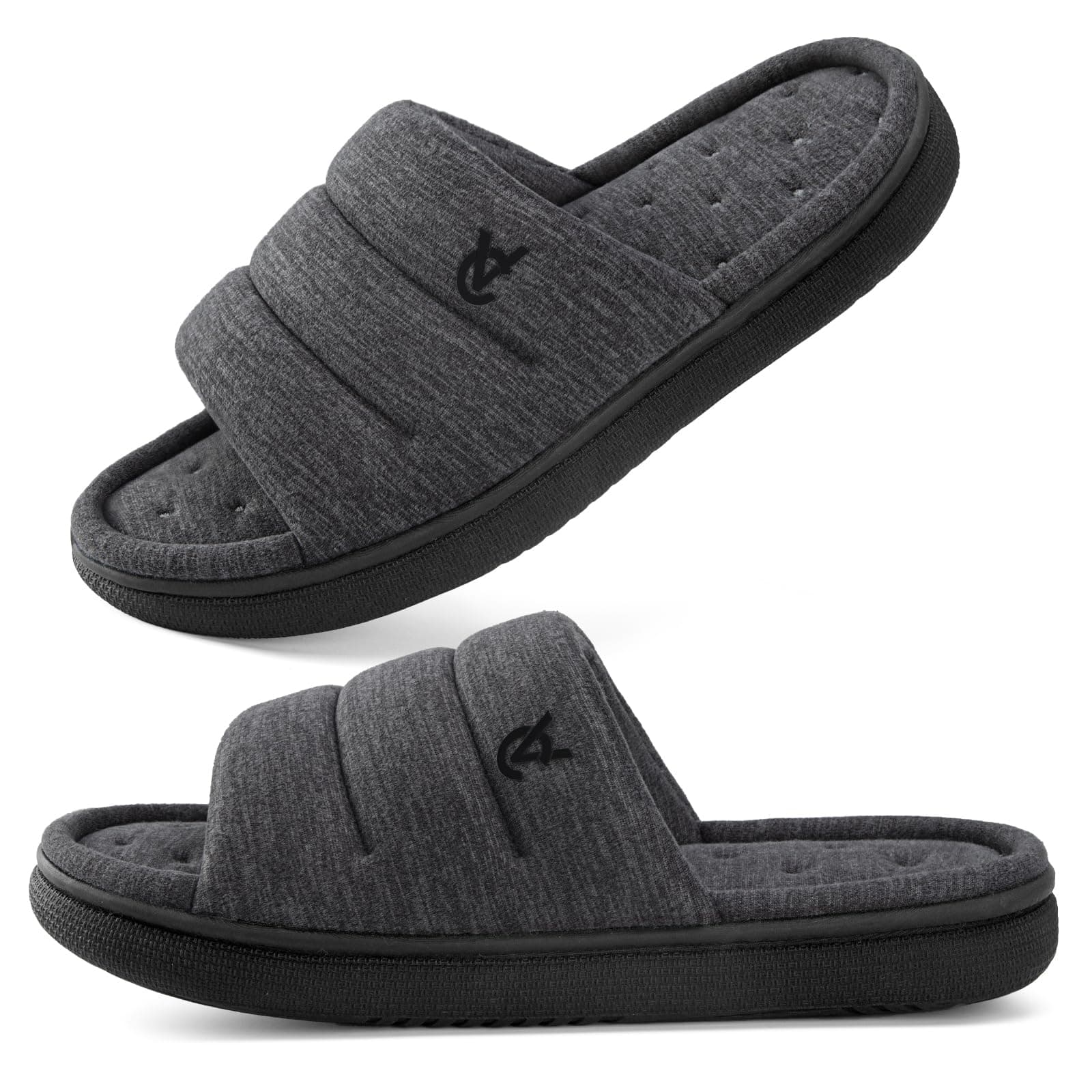 Mens Open-Toe Slippers Memory Foam Indoor Outdoor House Shoes