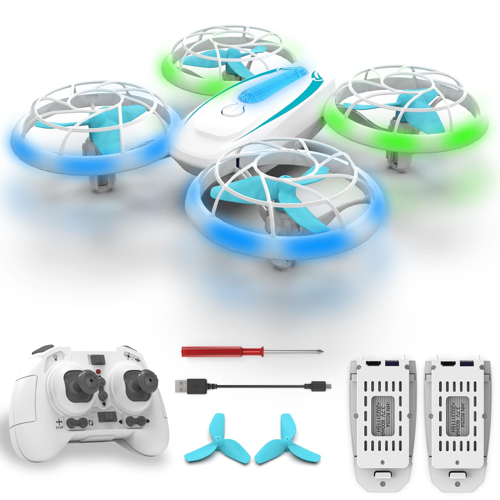 Wipkviey T18 Mini Drone for Kids, RC Helicopter with Blue and Green Lights and 360° Rotation, RC Drones with Altitude Hold and Headless Mode, Gift for Boys Girls Beginners, 2 Batteries
