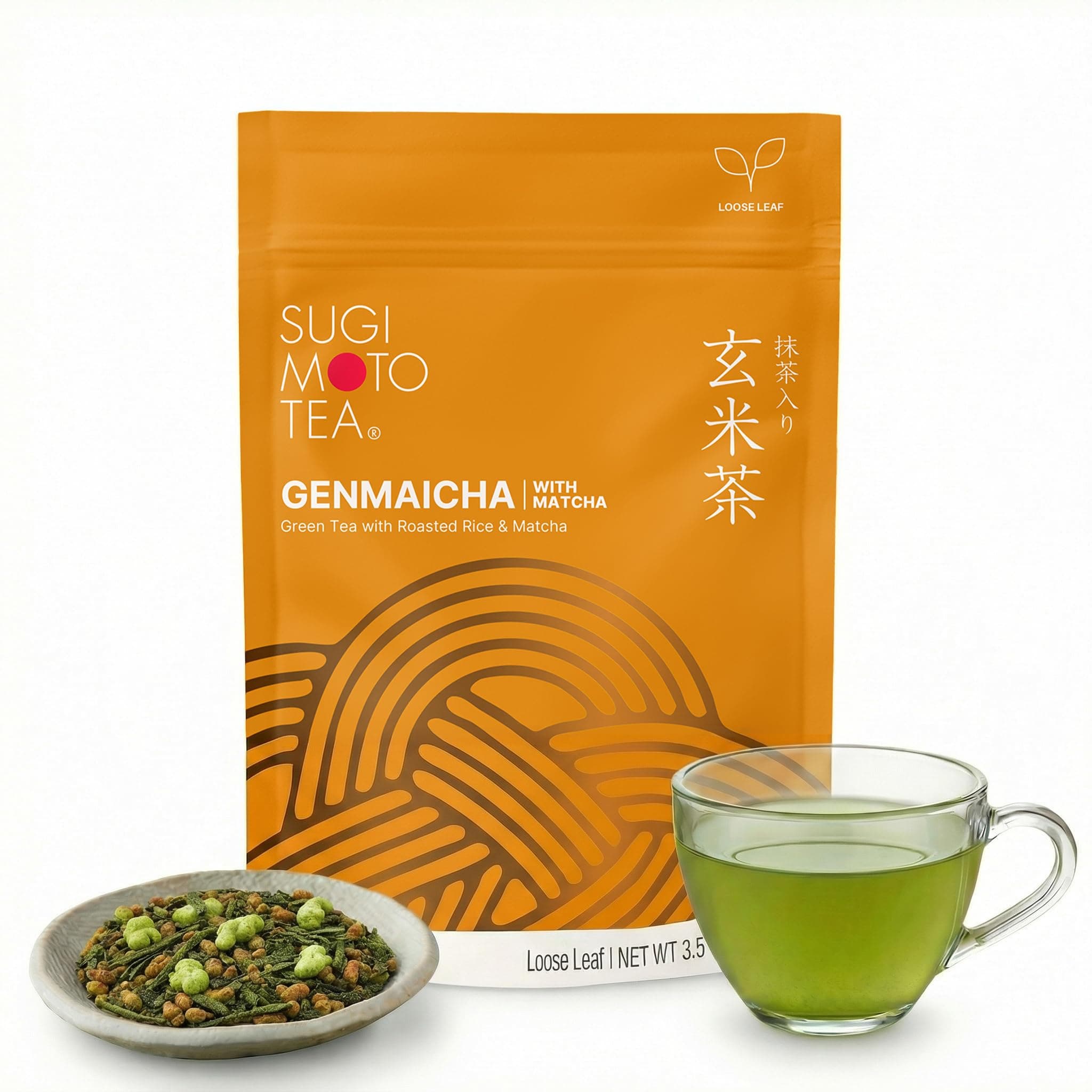 SUGIMOTO TEA Japanese Genmaicha with Matcha Green Tea Loose Leaf 3.5 oz (100 g)