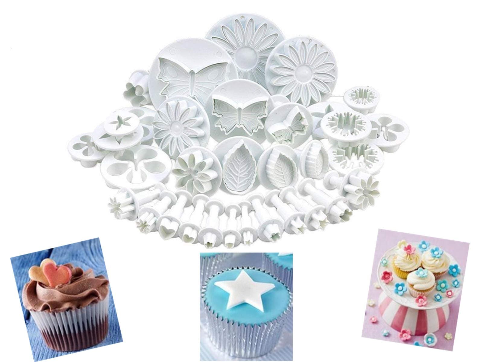33 Pcs Fondant Cake Cookie Plunger Cutter Fondant Cake Cutter Mold Sugar craft Flower Leaf Butterfly Heart Shape Decorating Mold DIY Tools