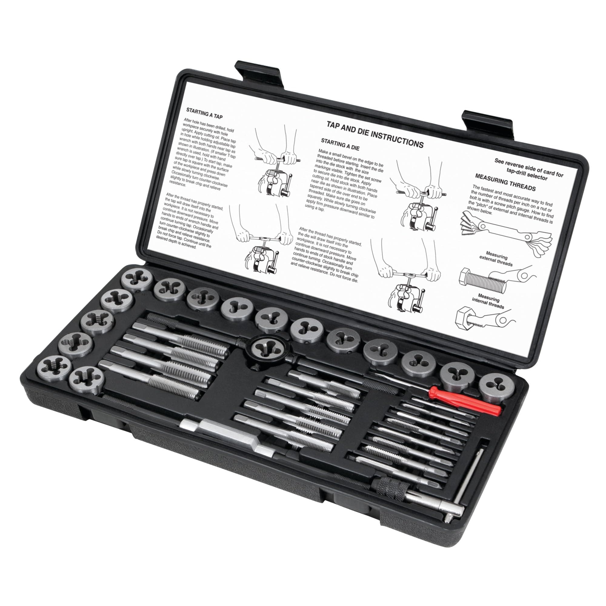Performance Tool W4001DB 40-Piece SAE Tap And Die Set | Coarse and Fine Threads | Essential Threading Rethreading Tool Kit with Accessories and Storage Case
