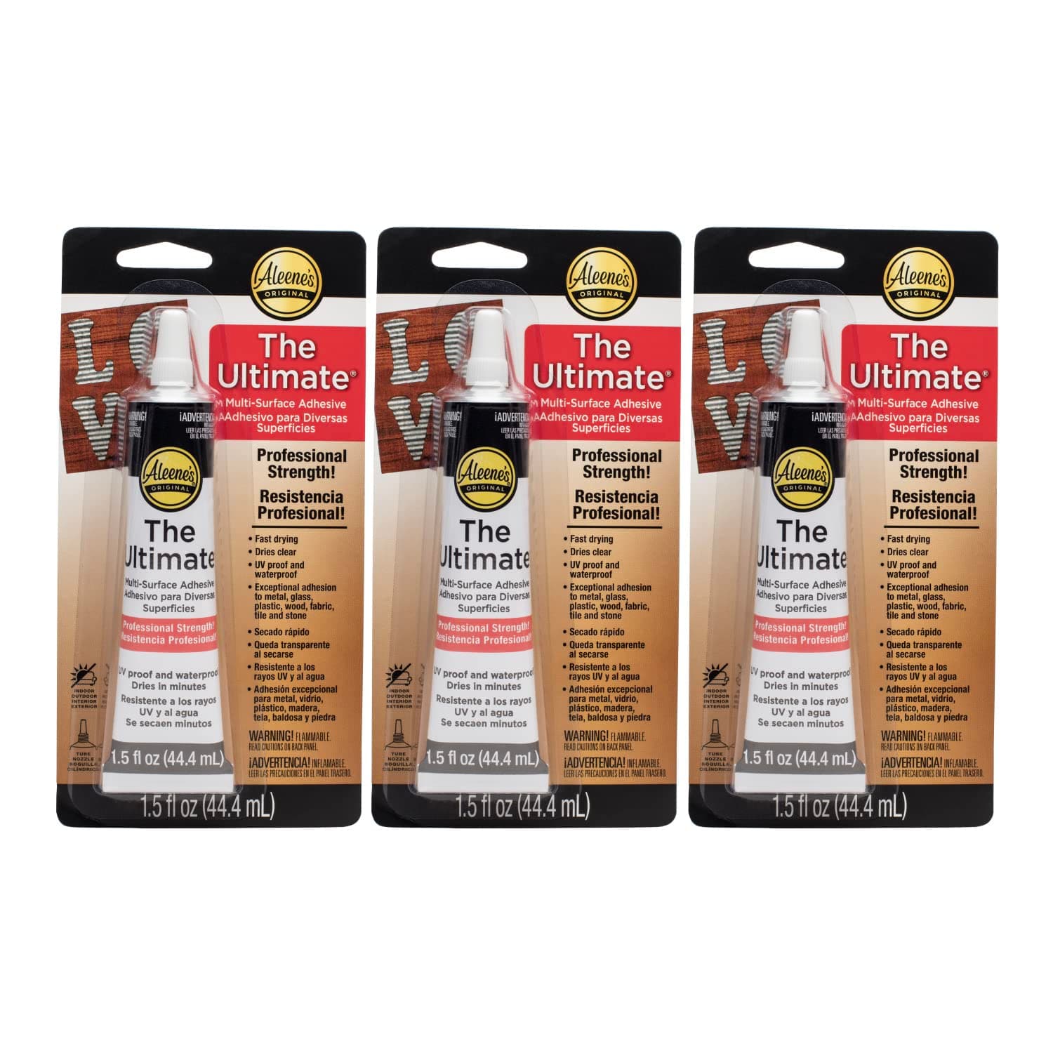 Aleene's The Ultimate Multi-Surface Adhesive, Professional Strength Glue, Strong Bond, Fast Drying, UV & Water Resistant, Repairs, Models, Metal, Glass, Plastic, Wood, Fabric, Tile 1.5 fl oz 3-Pack