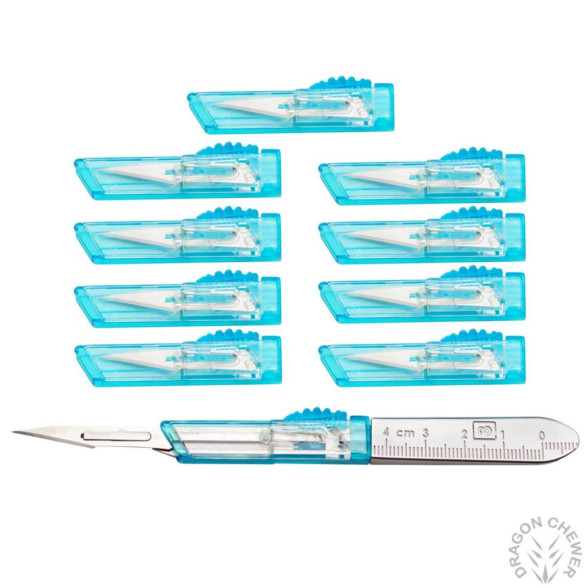 Metal Surgical Scalpel Handel w/ Disposable Retractable Cartridge and SS Blades - (10 Pack)