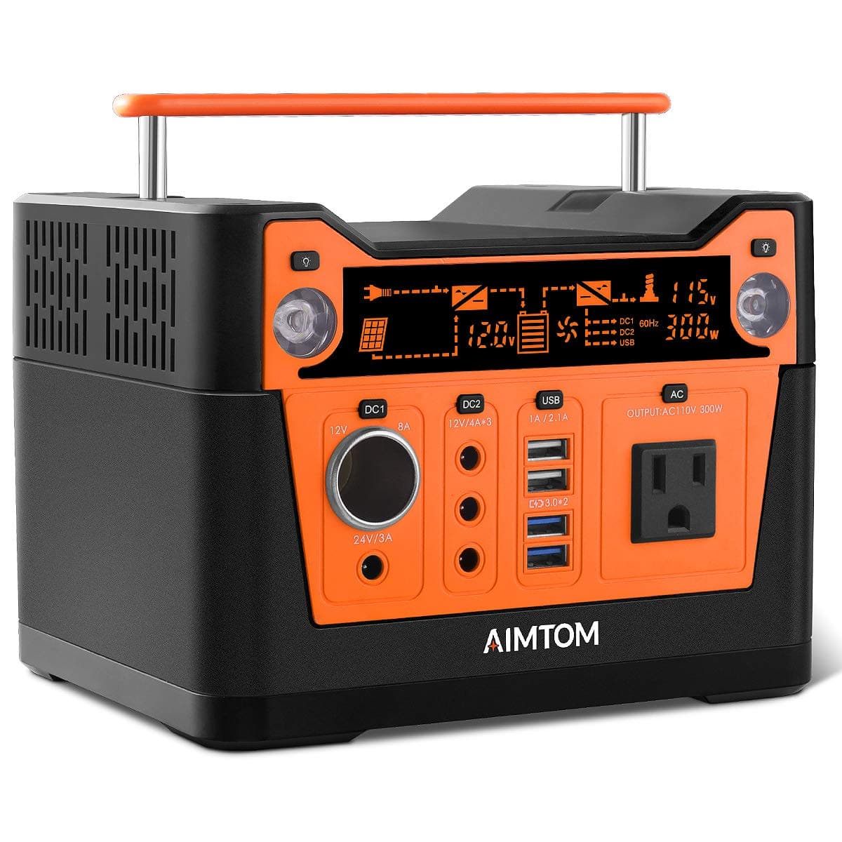 AIMTOM 300-Watt Portable Power Station - 280Wh Battery Powered Generator Alternative with 12V, 24V, AC and USB Outputs - Solar Rechargeable Lithium Backup Power - for Camping Outdoors RV Emergency