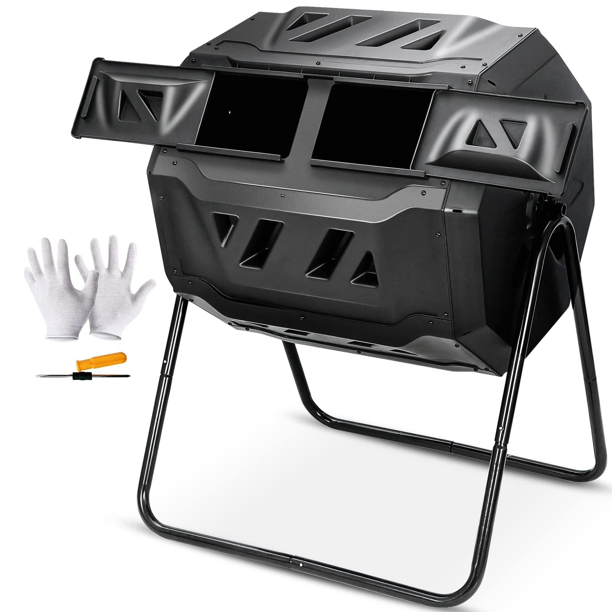 Nova Microdermabrasion 43 Gallon Compost Tumbler Bin Composter Dual Chamber BPA Free Compost Bin Outdoor Rotating Garden Yard Waste Bins