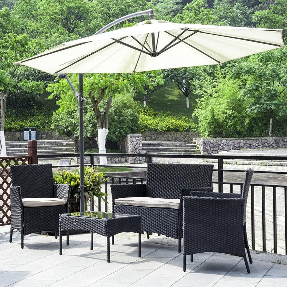 Rattan Garden Furniture Set 4 Pc Table and Chairs 4 Piece Indoor Outdoor Balcony Patio and Conservatory Furniture Sofa Backyard Pool Side Coffee Seater (Black)