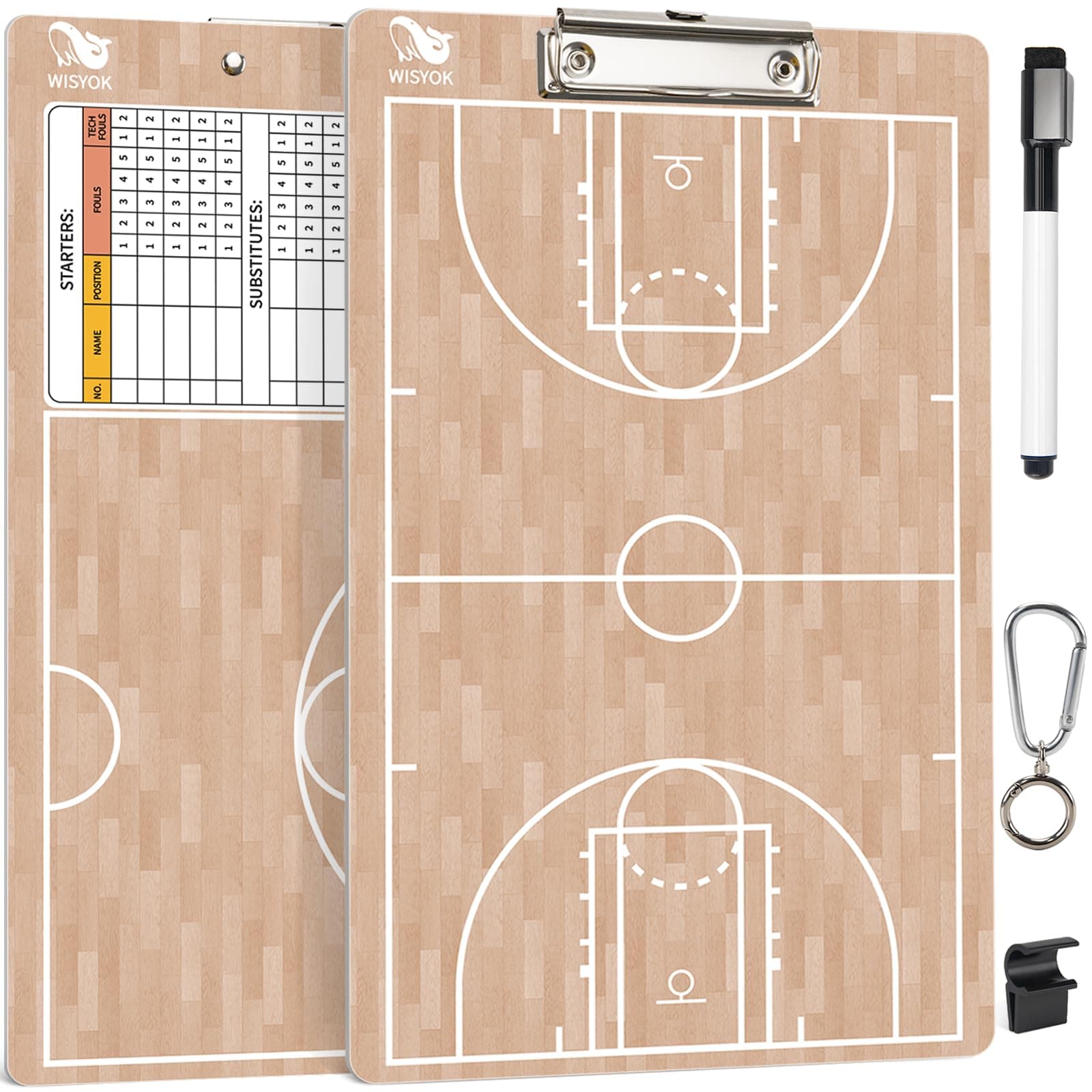 Double-Sided Basketball Coaching Clipboard, Dry Erase Board for Coaches, Ideal Basketball Coach Gift