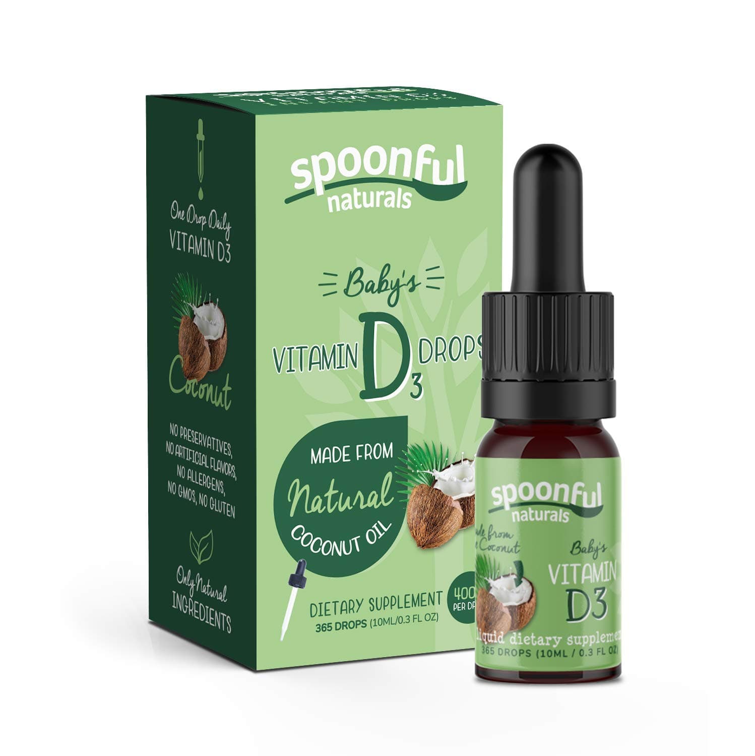 Vitamin D3 Drops for Infants, 400 IU, Made with Natural Coconut Oil, Vegetarian, Non-GMO and Flavorless, 365 Liquid Drops