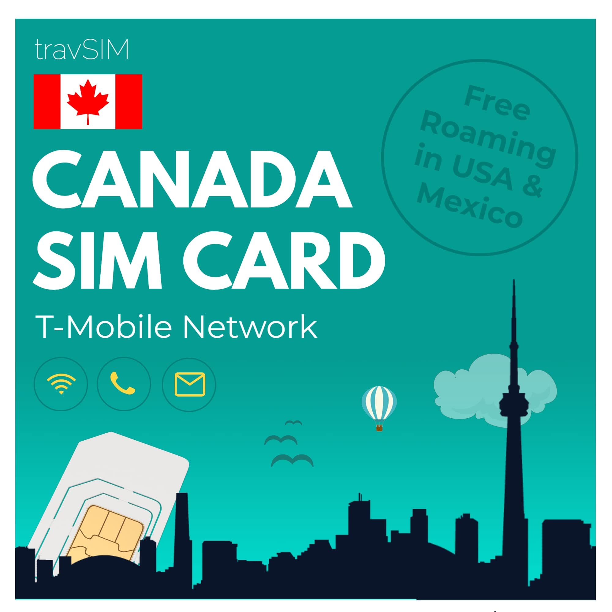 travSIM Canada SIM Card | Uses the T-Mobile Network | 5GB mobile data | Free roaming USA & Mexico | Canada SIM Card has unlimited national calls & texts | SIM Card Canada 14 days