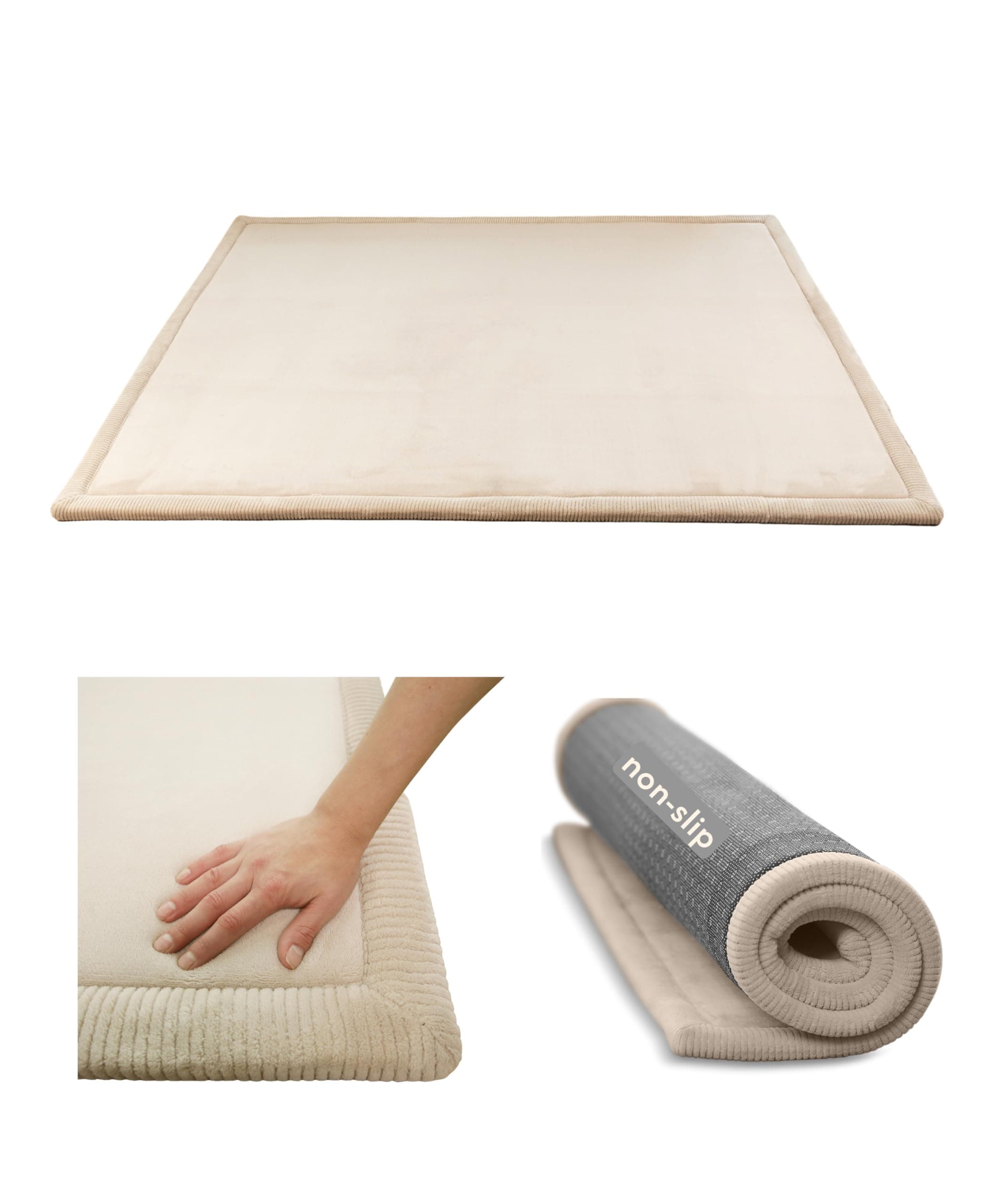 CloudSoft Mat for Floor 60" x 80" Beige – Coral Velvet Memory Foam Rug – Non-Slip, Water-Resistant