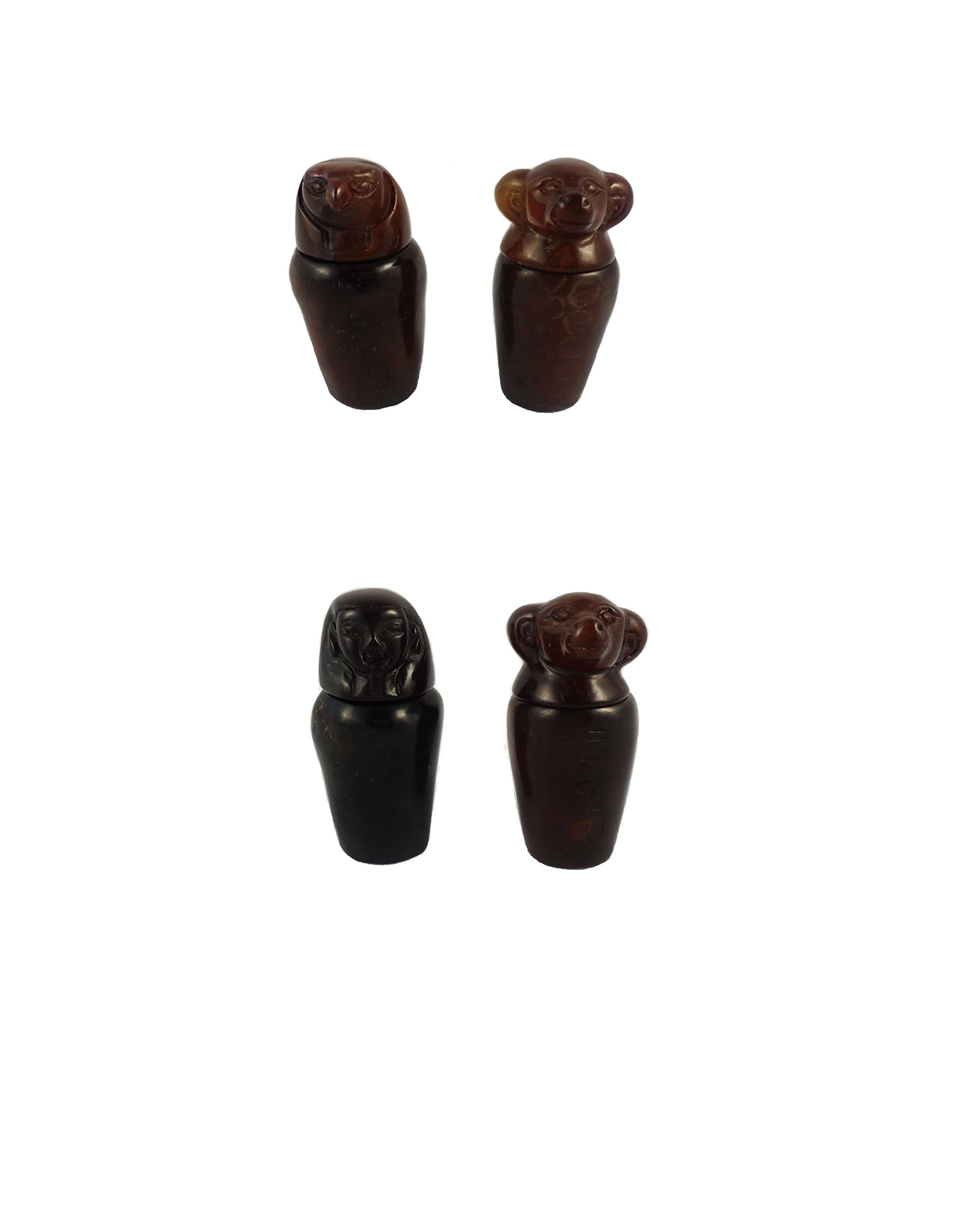 Museum Collections Carved Serpentine Egyptian Canopic Jars, Set of 4