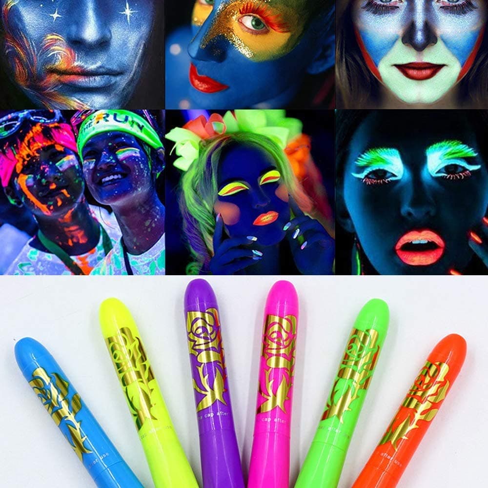 Luminous Face Paint Crayons Body Painting Crayons Glow in The Black for Mardi Gras Halloween Masquerades Birthday Party Makeup