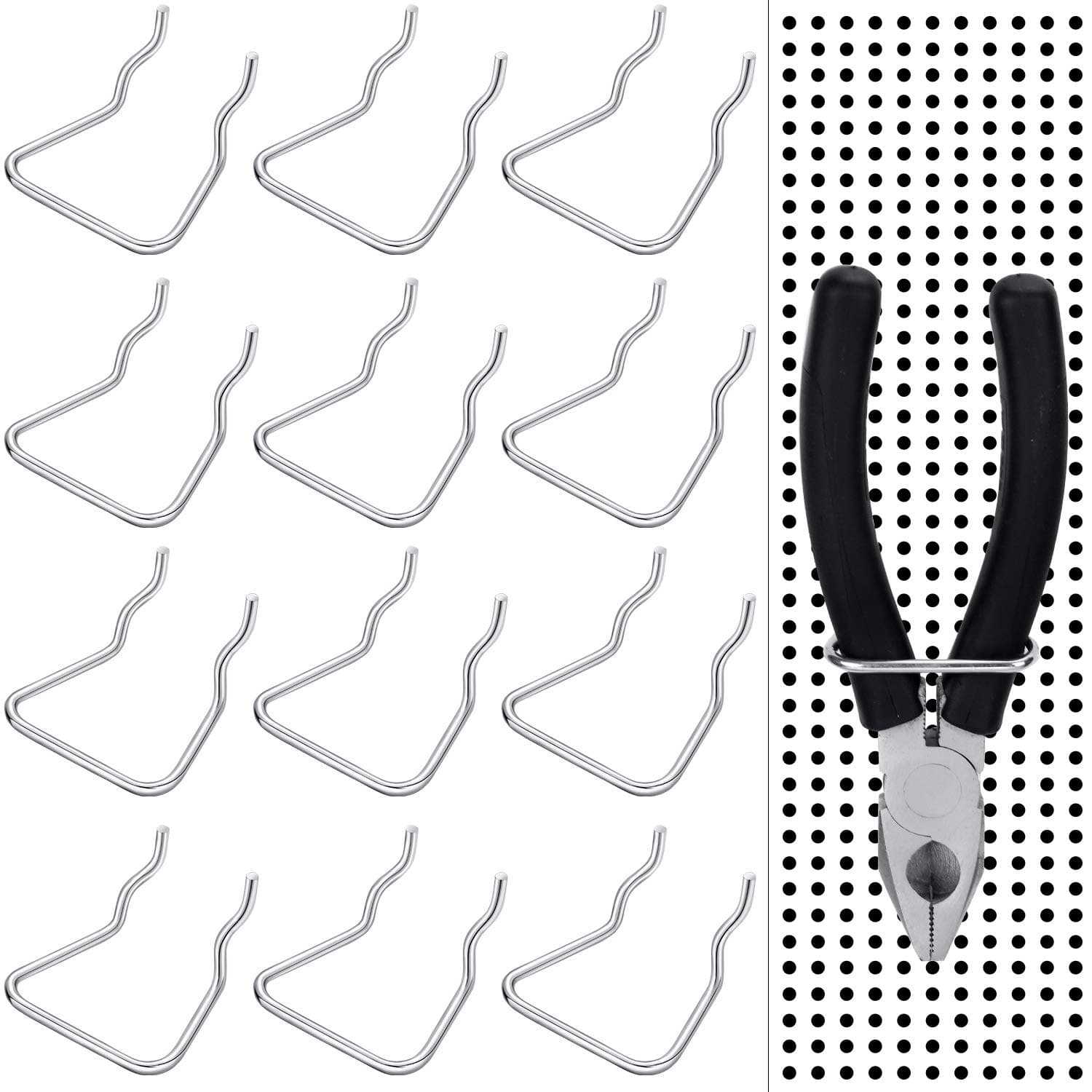 16 Pieces Pegboard Plier Holders, Stainless Steel Double Loop Pegboard Hooks Accessories Shelving Display Organizer Hooks for Shop Store Supermarket