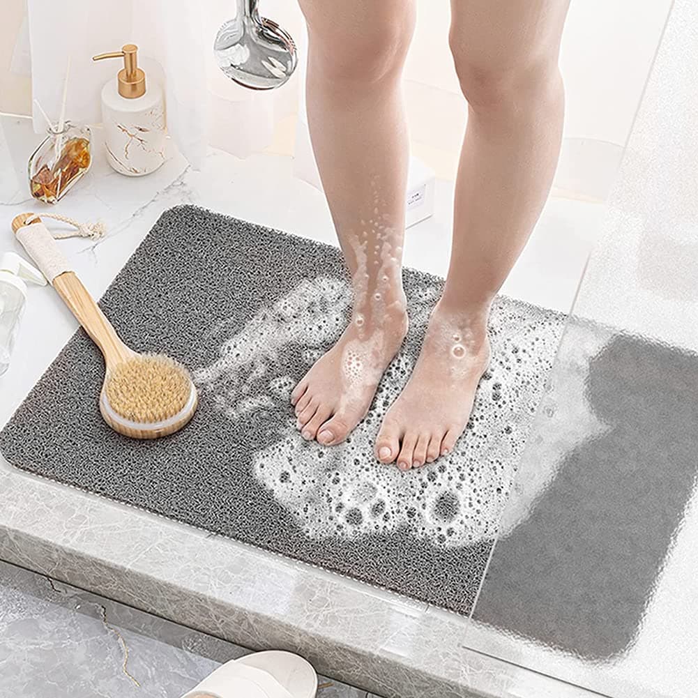 Loofah Shower Mats for Inside Shower 40x100cm Long Shower Mat Non Slip Anti Mould Soft Large Bath Mat for Bathroom(Grey)