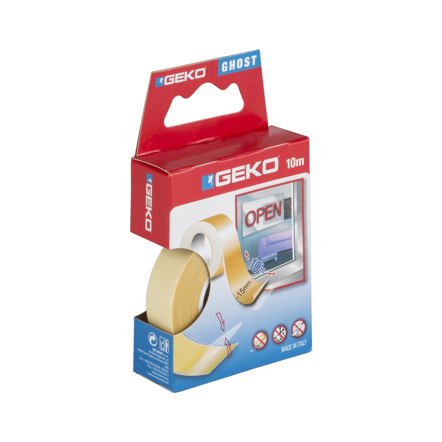 Geko Bi Adhesive Ghost Tape -15 mm x 10 Metre Transparent in Closed Box