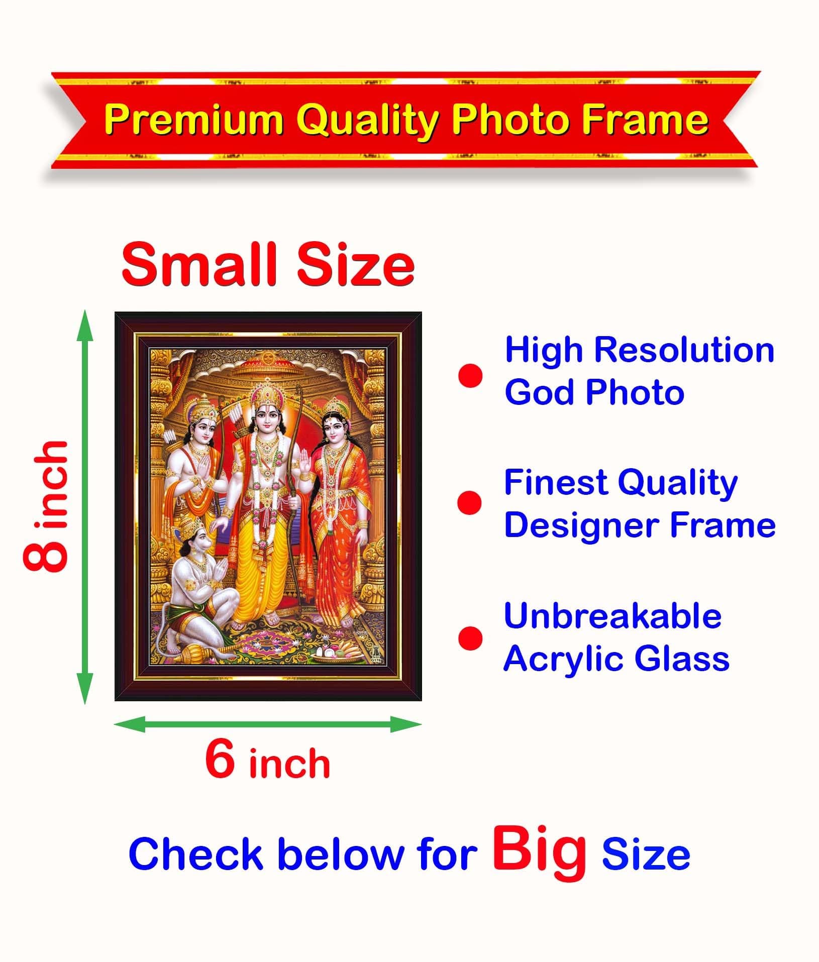Ram Darbar Lord Shri Rama Sita Parivar Family Wall Painting Framed Home Decor (Wood,Acrylic,Brown,Small Size,6x8 Inch) B741S