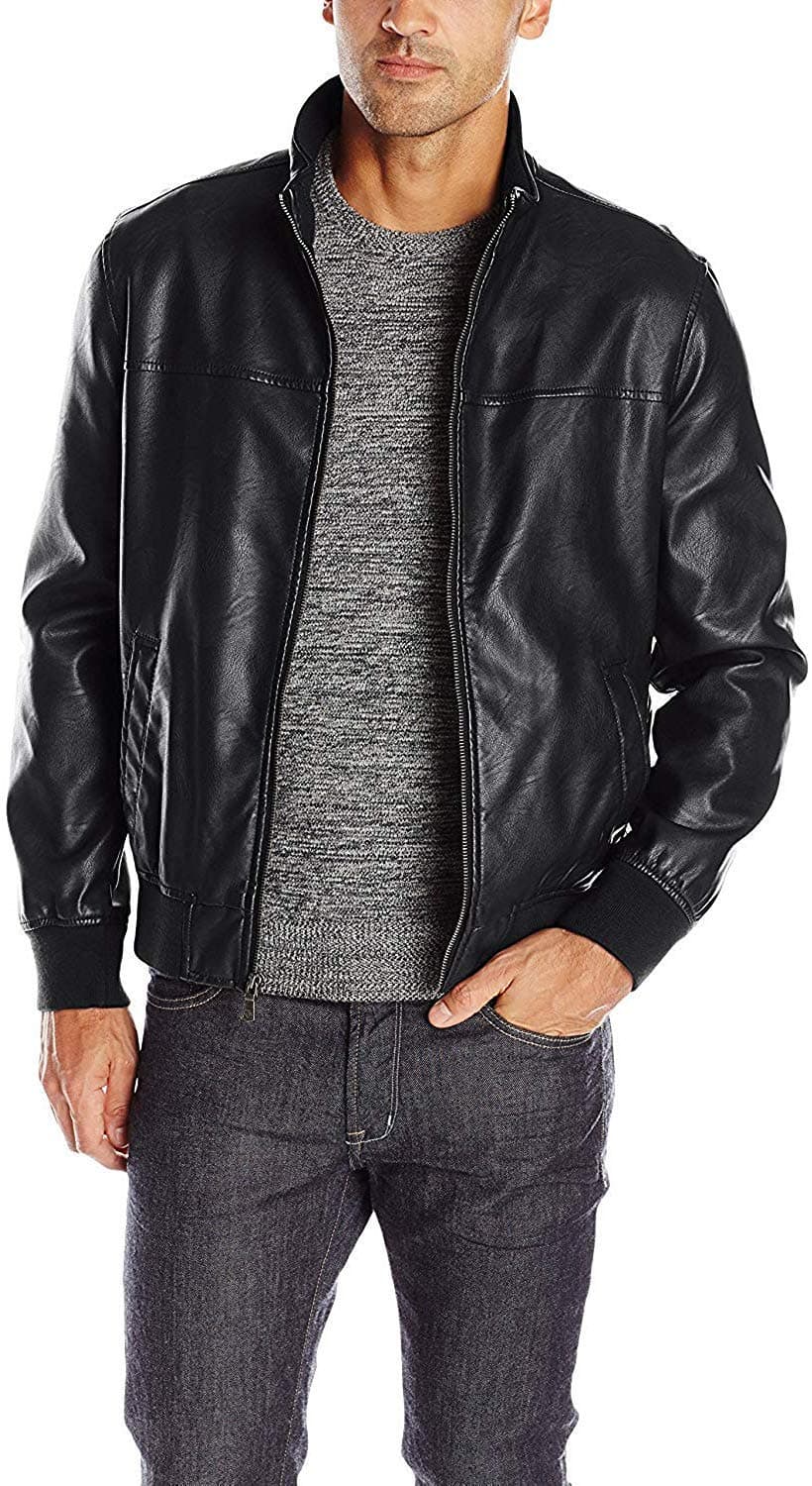 Men's Faux Leather Bomber Jacket