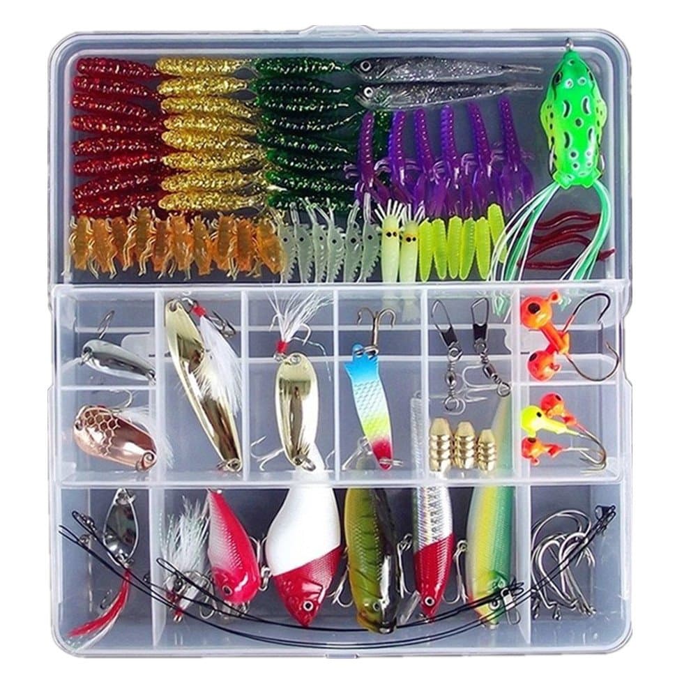 CARREY Fishing Lures,Soft Bait Pike Trout Salmon+Box Set,Lure the whole 125Pcs Artificial Bait，Soft Plastic Lures and Hard Fishing Lures accessories, more size fish hooks and simulation insects