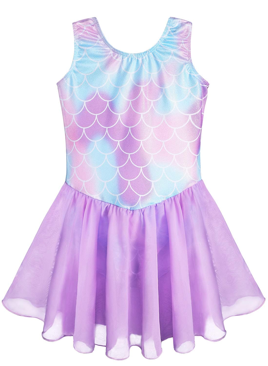 Girls Gymnastics Leotards with Skirt Ballet Tutu Dance Dress Toddler Kid Flutter Sleeve Mermaid Gymnastic Dancewear 2-11Y