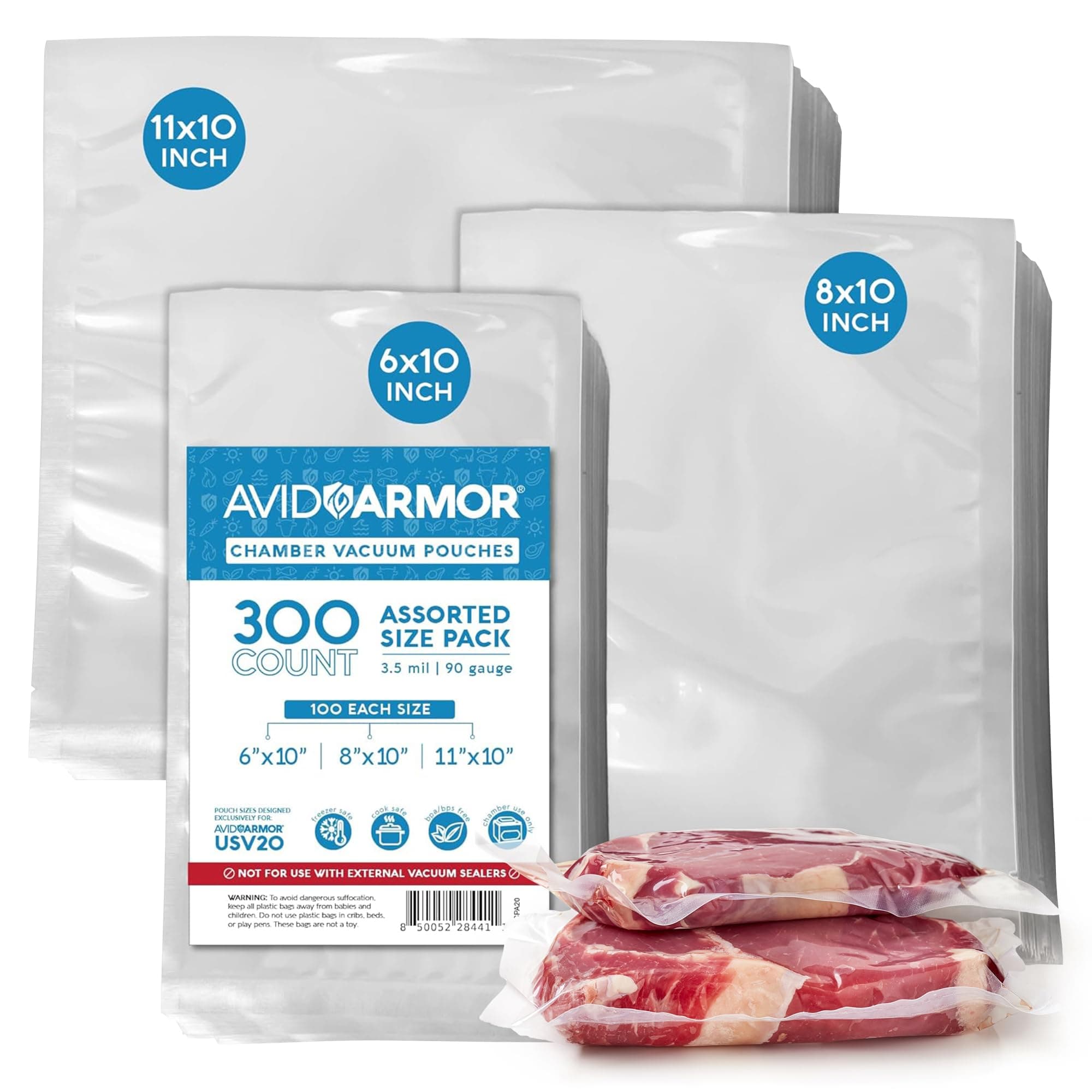 Chamber Machine Pouches 3.5mil, Pre-Cut Chamber Vacuum Sealer Bags, Heavy Duty Seal Pouch, BPA-Free Chamber Sealer, Assorted Size Pack, 6"x10", 8"x10", 11"x10" - Pack of 300