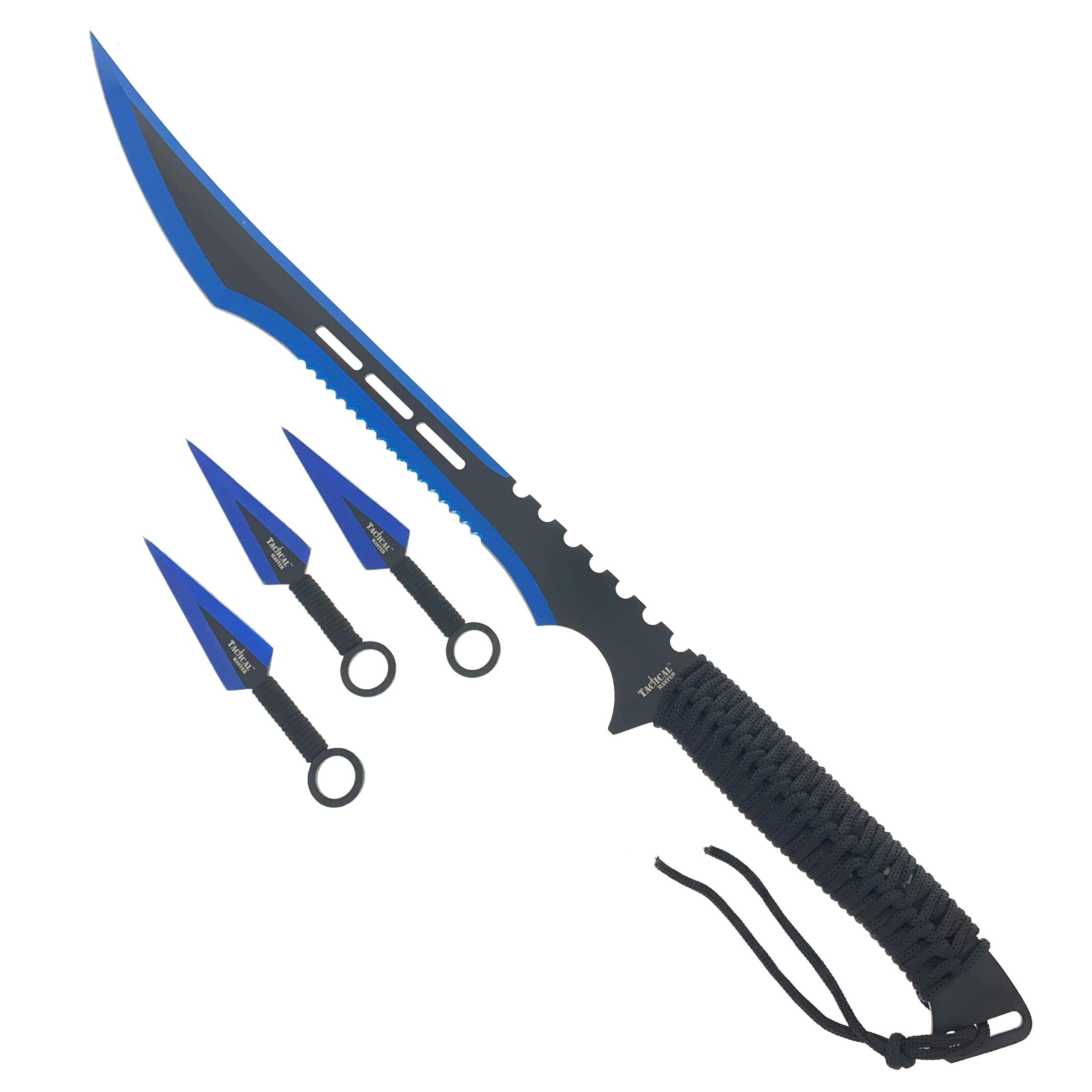27" Tactical Machete with 3 Fixed Blade Set. Stainless Steel Blade. for Outdoor Camping Cutting Ropes - Branches, Collection, Gift (Blue)