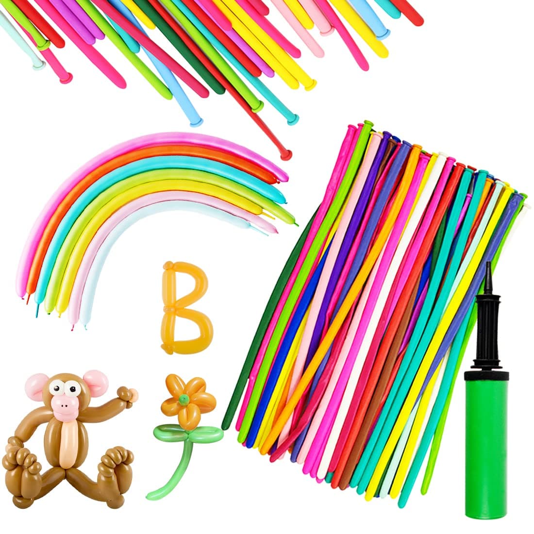 Umikk 150Pcs Long Balloons Kit with Pump 260Q Twisting Animal Magic Balloons, Thickening Latex Skinny Balloons for Shape Assorted Colors for Birthday Party, Festival, Wedding, Christmas Decorations