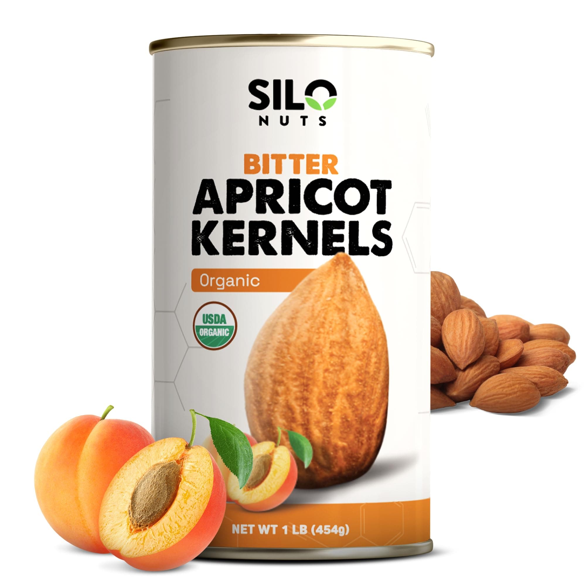 SILO Nuts Organic Bitter Apricot Kernels - USDA Certified Organic Bitter Apricot Seeds - Natural & Non-GMO, Premium Quality Kernals, No Sulfur or Additives - 16 oz