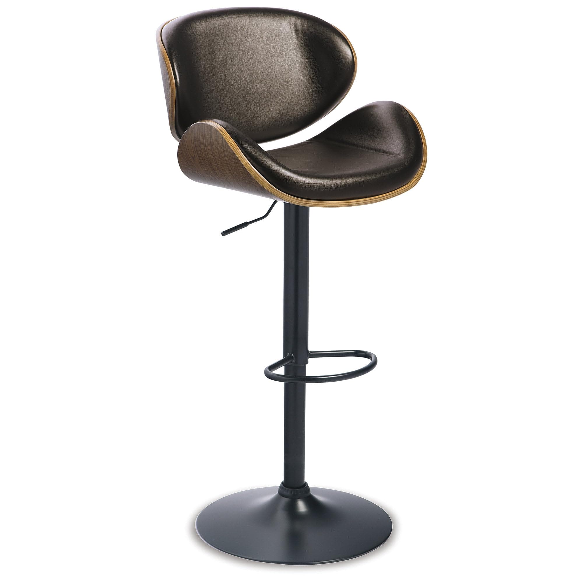 Signature Design by Ashley Bellatier Mid-Century Modern 34" Adjustable Height Curved Bar Stool, Brown & Black