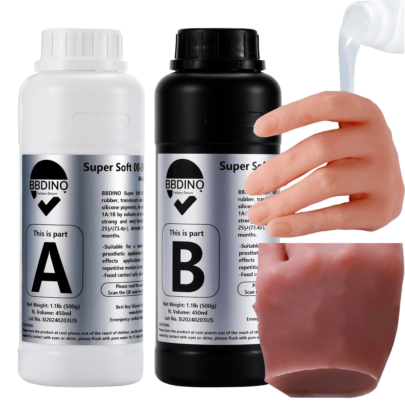 BBDINO Super Soft Silicone Rubber 00-30 Liquid Platinum Silicone Rubber Extremly Flesh Like, N.W. 1000g, Ideal for Making Professional Silicon Masks/Reborn Baby Dolls/Prosthetic & Cushioning etc.