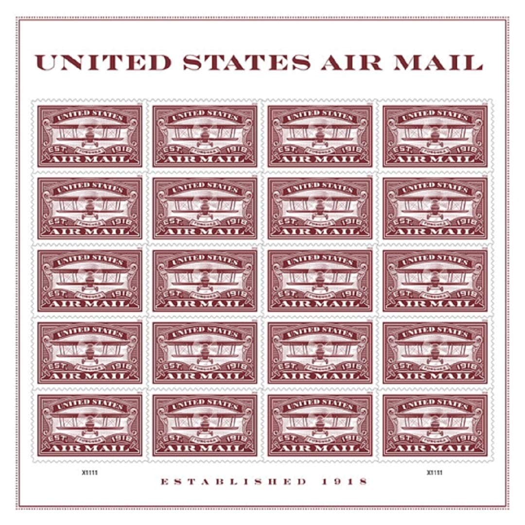 Air Mail Commemorative Forever Stamps by USPS (Red, 1 Sheet of 20)
