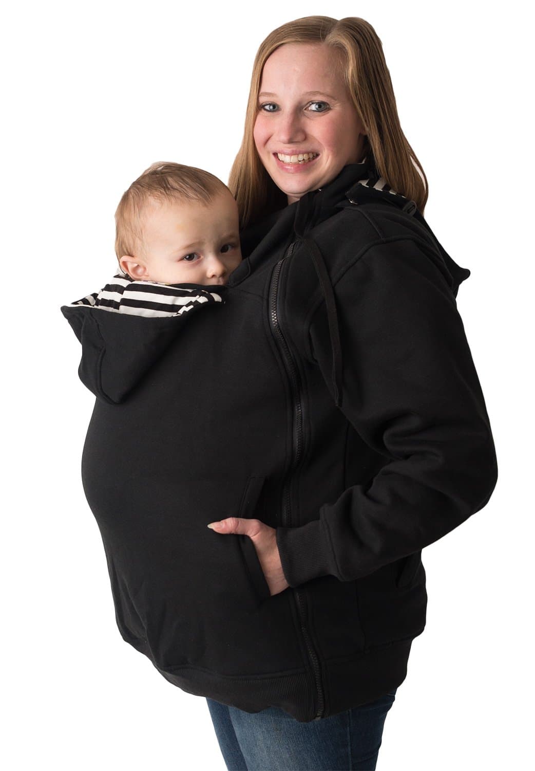 RooCoat Babywearing & Maternity Coat 2.0 Black with Black Stripes Small