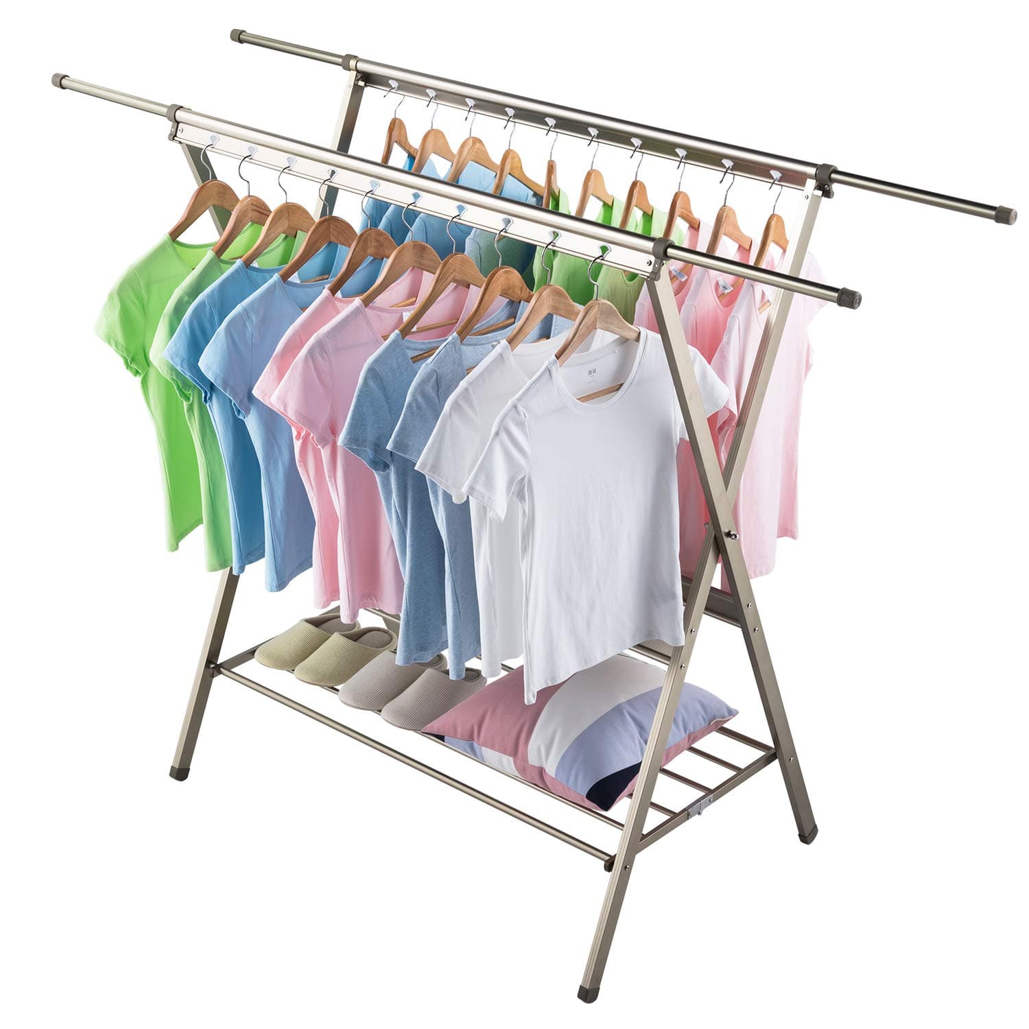SINGAYE Clothes Rack Folding Retractable Aluminum Alloy Garment Drying Racks Rust-Proof for Indoor and Outdoor Use(Champagne Gold)