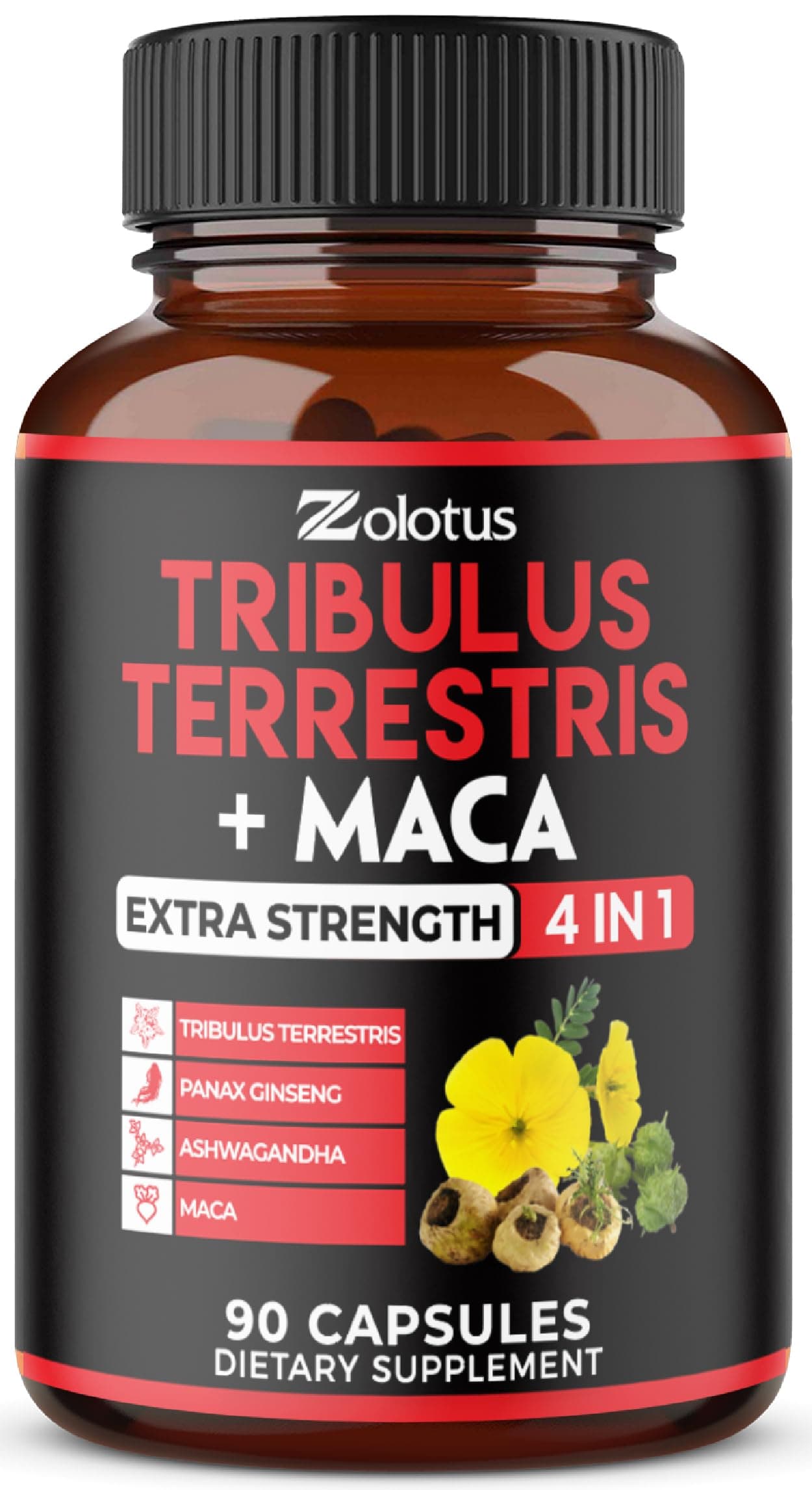 Zolotus Premium Tribulus Terrestris Capsules - Combined with Ashwagandha, Panax Ginseng & Maca - 90 Counts for 3 Months