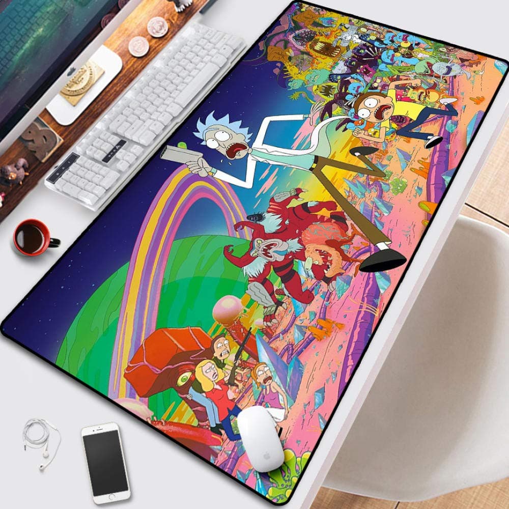 Speed Gaming Mouse Mat -Rick Morty Mouse Pad 900 x 400 x 3mm - XXL mousepad - table mat large size - improved precision and speed - rubber base for stable grip on smooth surfaces-A