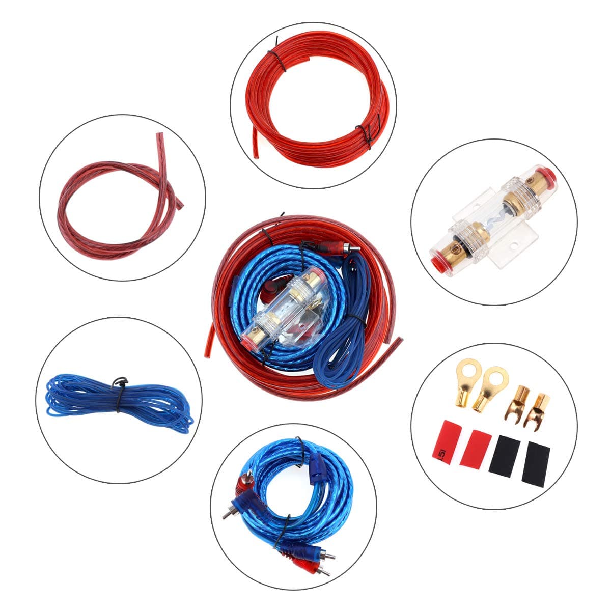 10 Gauge Amplifier Installation Kit, Car Audio Wire Wiring Amplifier Subwoofer Installation Kit, Speaker Cables Car Power Cord with Fuse Holder
