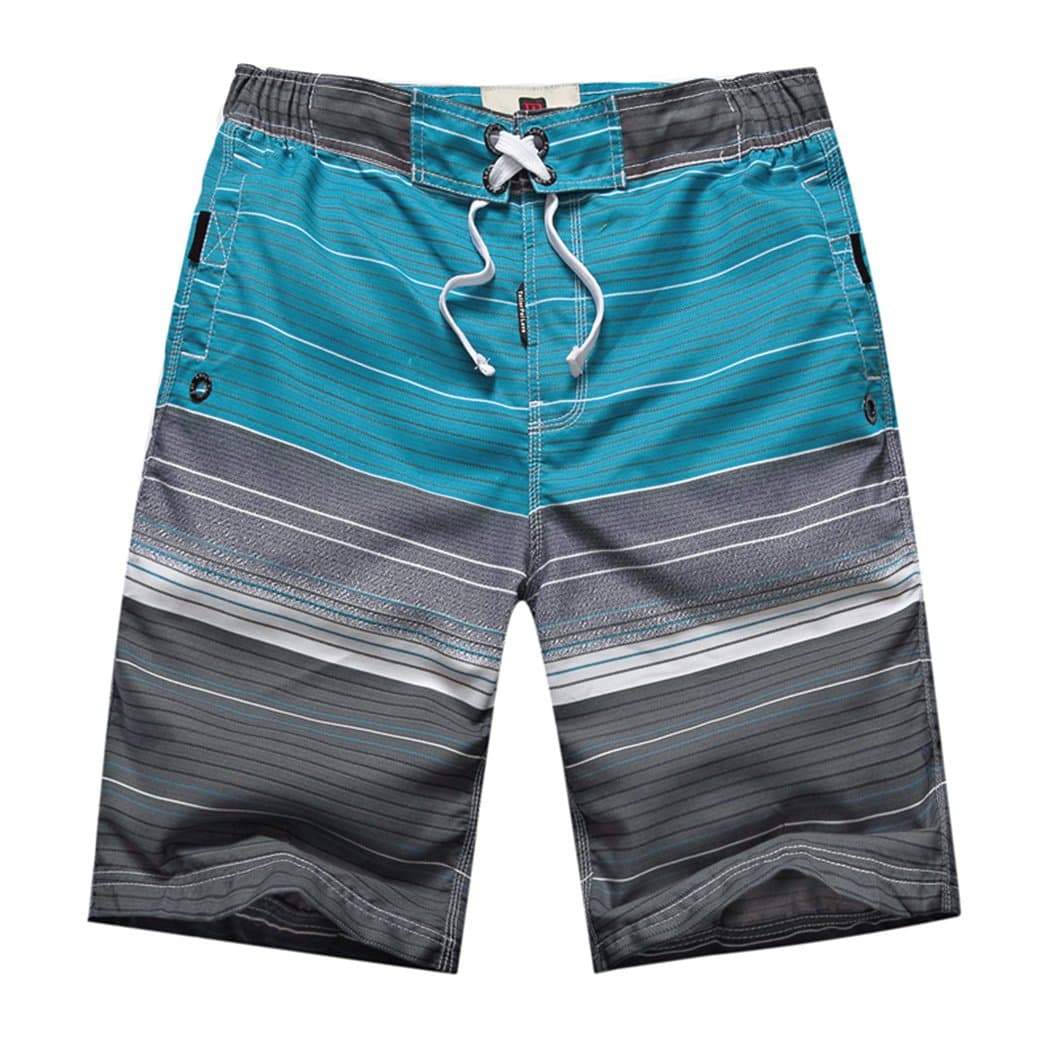 MOUNTEC Men's Swim Trunks Stripes Printing Board Shorts Gray Stripe Small