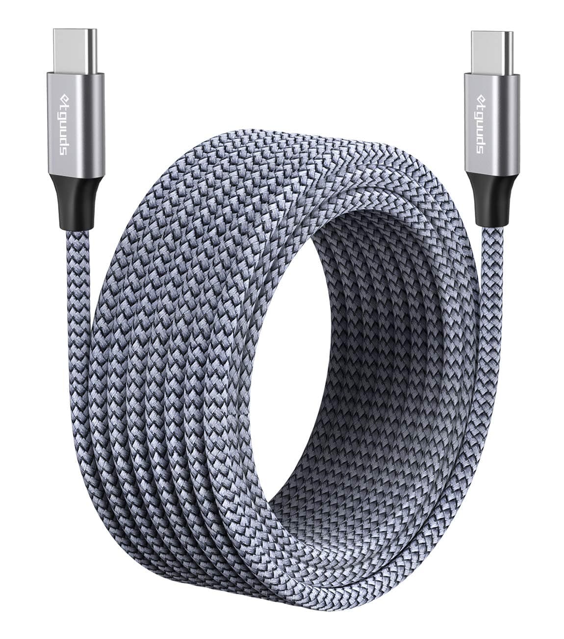 etguuds[ 30ft/9m ] USB C Cable to USB C, Extra Long USB-C to USB-C Electronic Cable QC3.0 Charging, Nylon Braided USB Type C 2.0 to Type C PD Charger Power Cord - Gray
