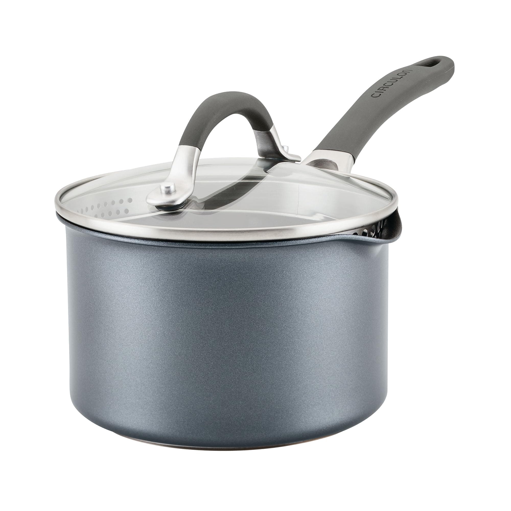 A1 Series with ScratchDefense Technology Nonstick Induction Straining Sauce Pan with Lid, 2 Quart, Graphite