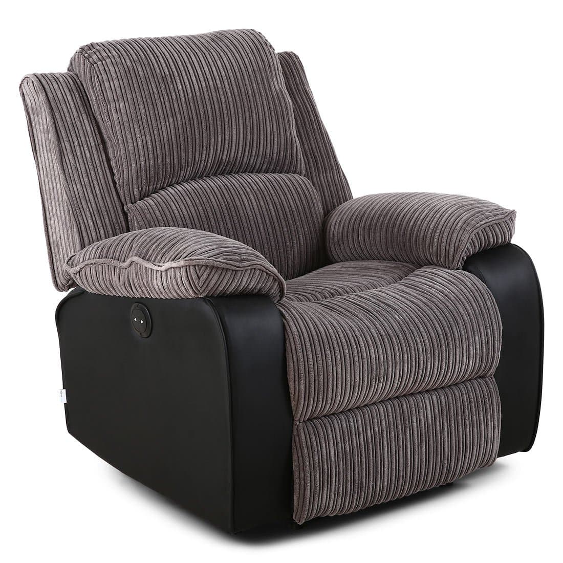 POSTANA JUMBO CORD FABRIC POWER RECLINER ARMCHAIR ELECTRIC SOFA RECLINING CHAIR (Grey)