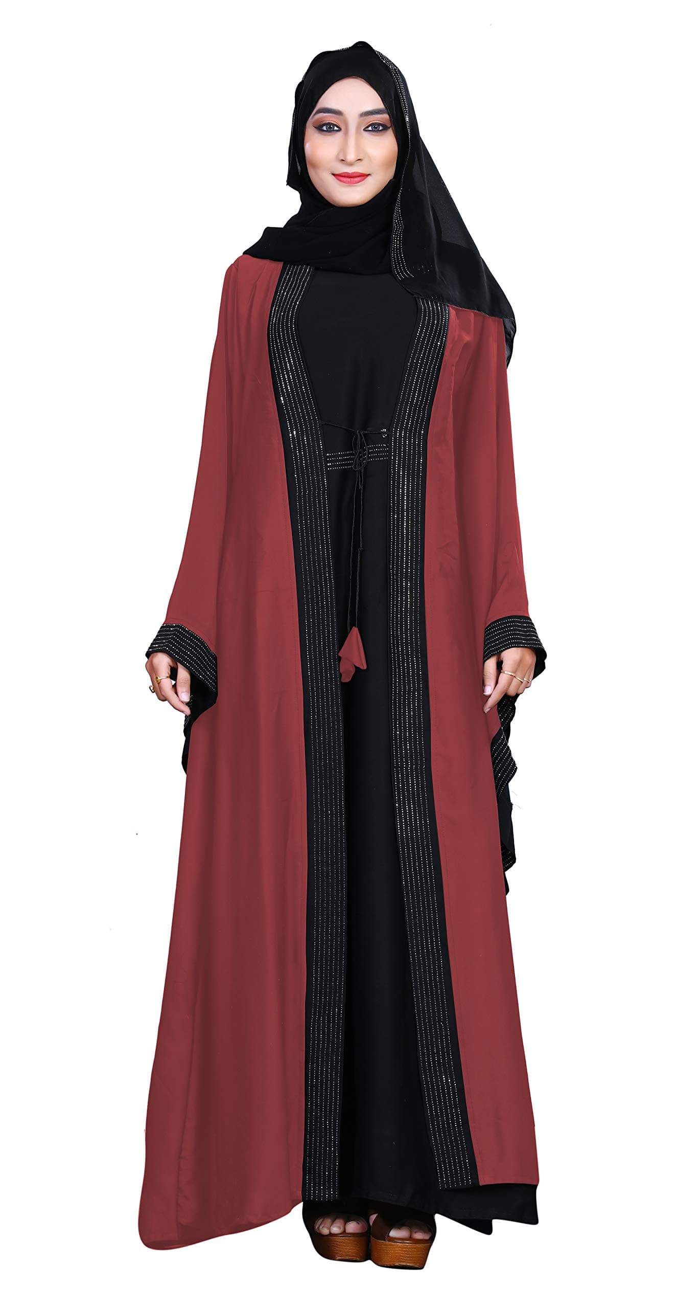 Women's Plain Jacket Style Nida Abaya Burka with Hijab Scarf (Peach; 42)