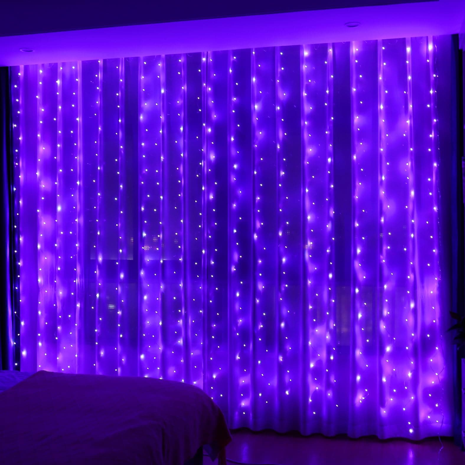 HXWEIYE 300LED Fairy Curtain Lights, 9.8x9.8Ft USB Plug-in 8 Modes Christmas String Hanging Lights with Remote for Bedroom Backdrop Wedding Indoor Wall Decor, Purple, Standard – 1 Pack