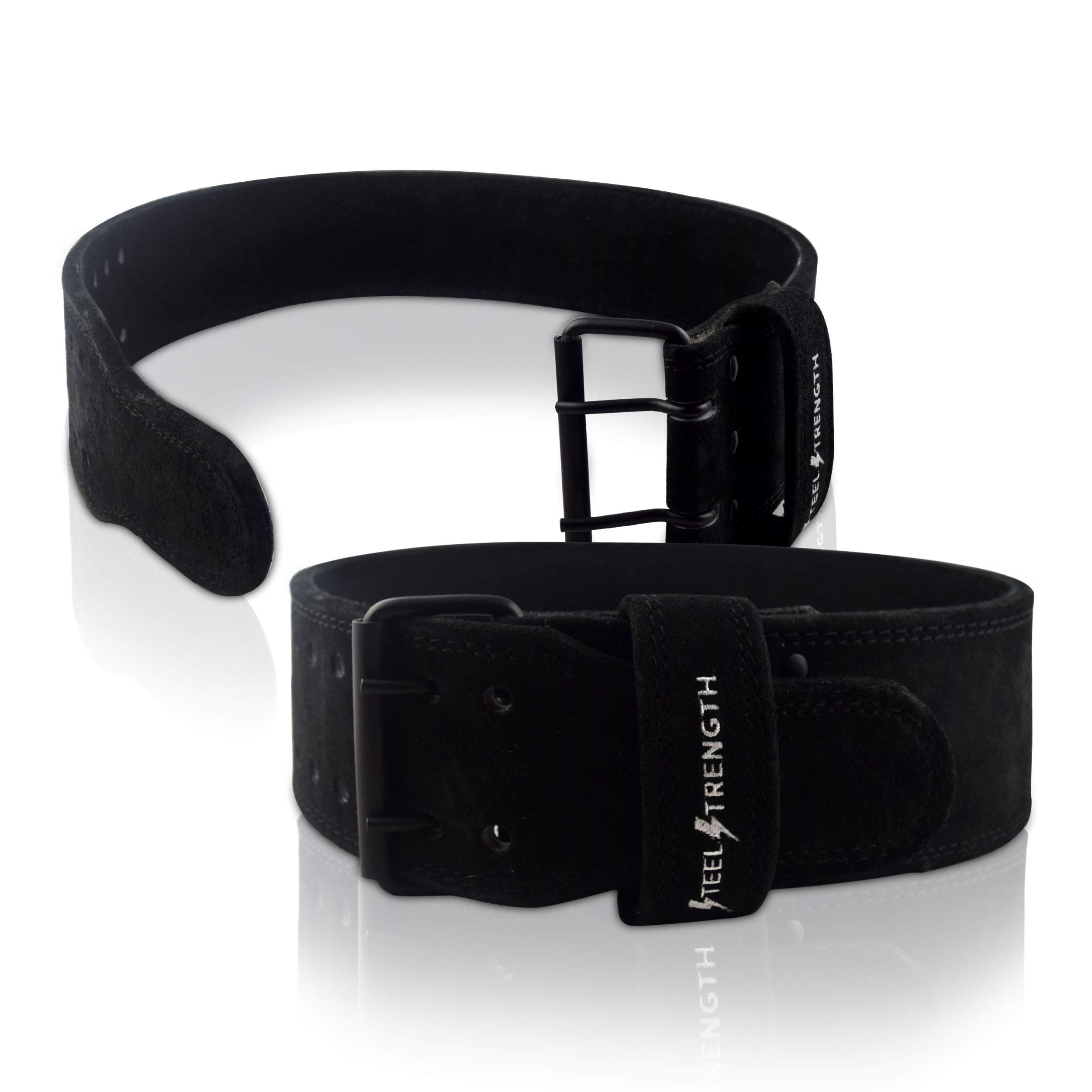 Steel Strength Weight Lifting Belt | 10mm Durable Double Prong Weight Belt | Heavy Duty Powerlifting Belt Provides Stabilizing Lower Back Support for Weight Lifting (Large, Black)