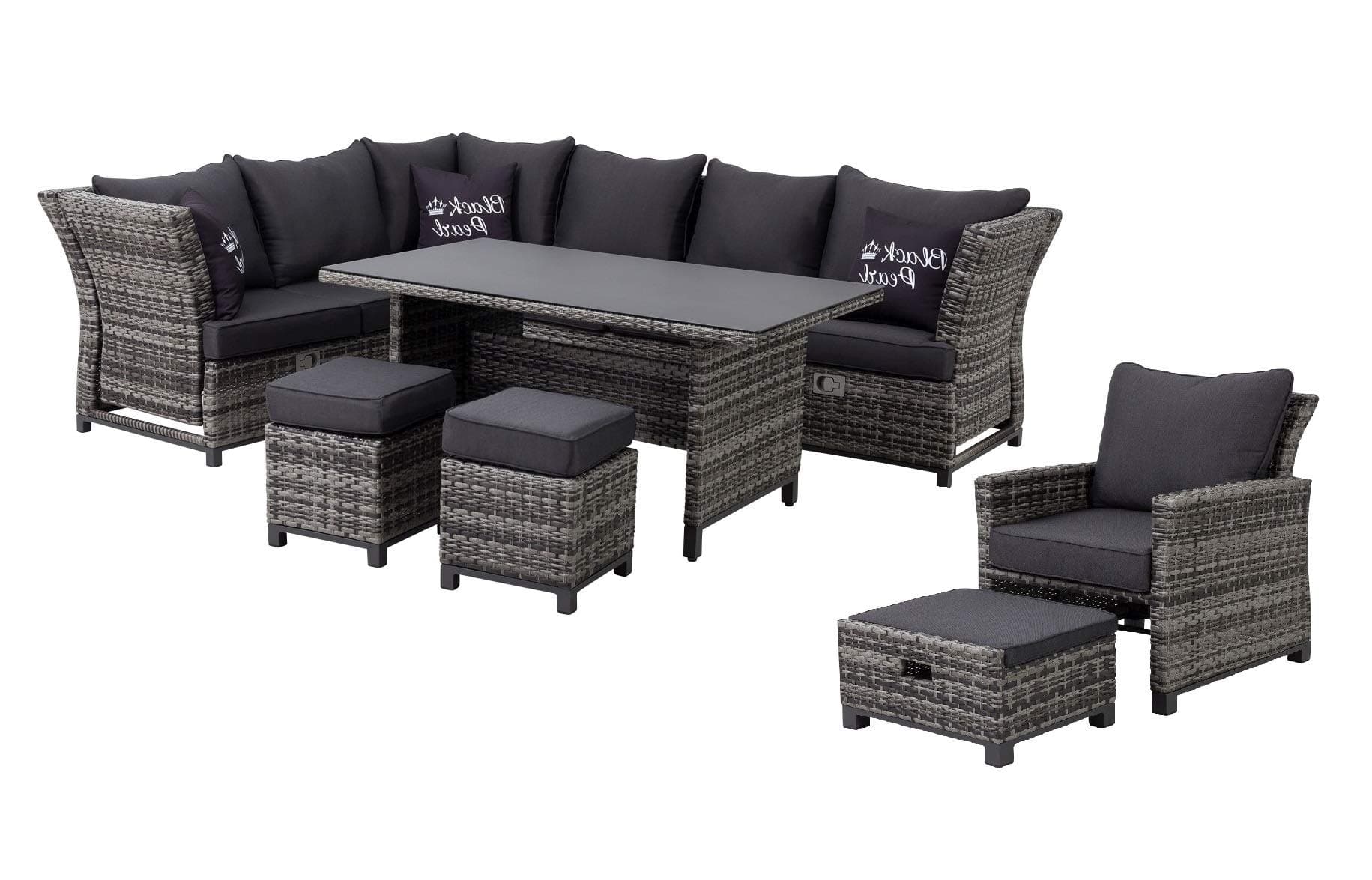 Mandalika Garden High 3 in 1 Dining Poly Rattan Lounge Santa Cruz Deluxe XL Black Pearl Left with Adjustable Armrests Flexible Use