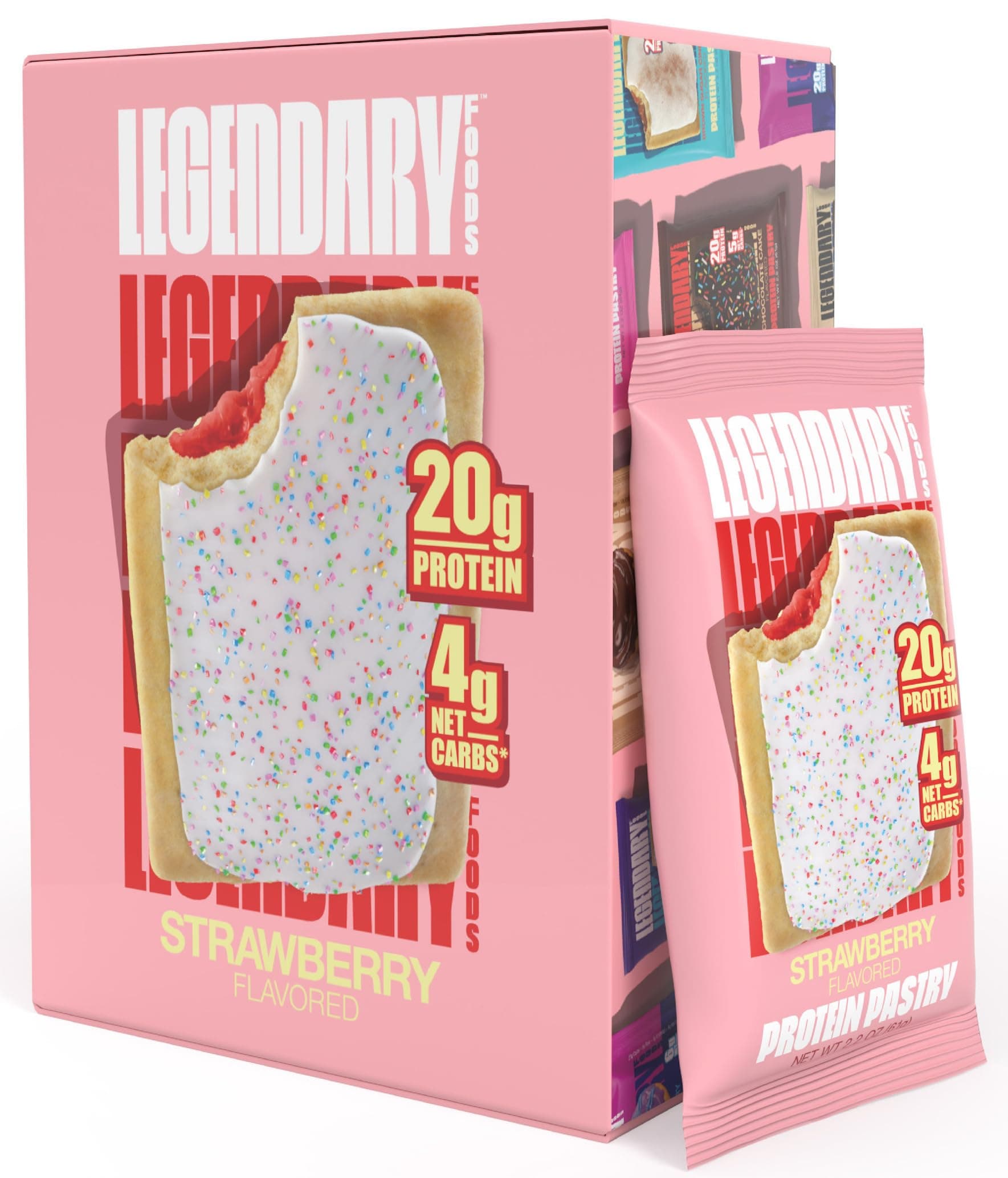 Legendary Foods 20 gr Protein Bar Alternative Tasty Pastry | Low Carb Gluten Free | Keto Friendly | No Sugar Added | On-The-Go Breakfast | Keto Food (Strawberry)
